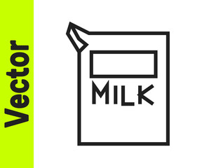 Black line Paper package for milk icon isolated on white background. Milk packet sign. Vector Illustration.