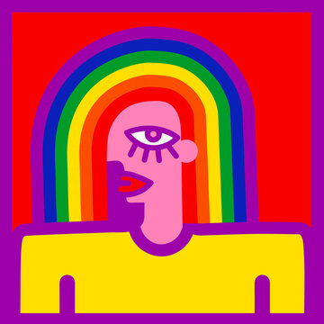 Illustration of woman with rainbow hairs
