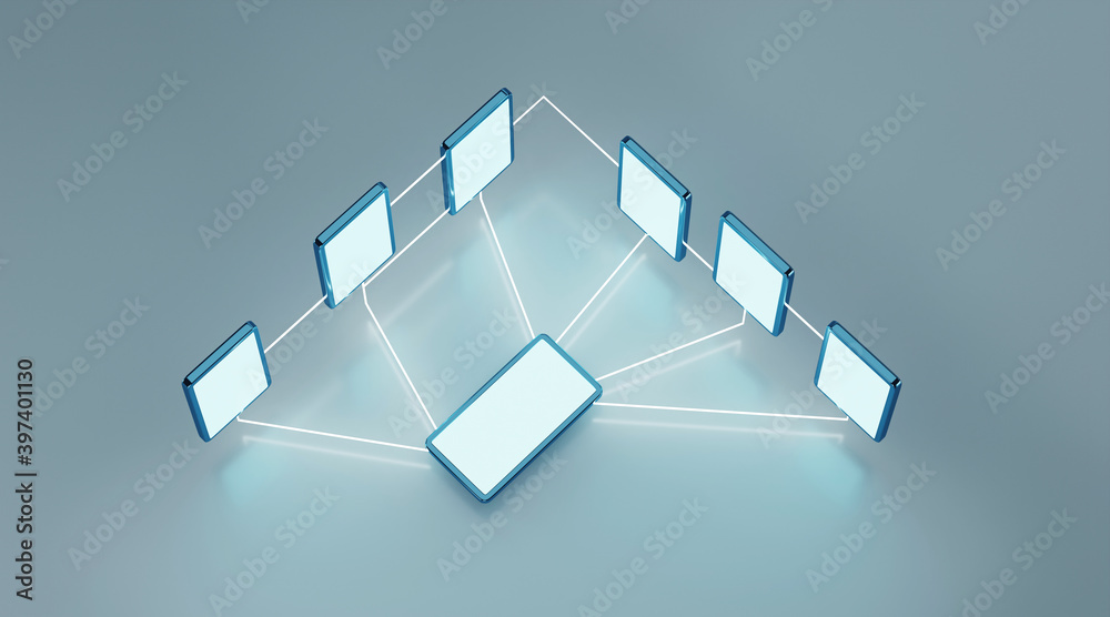 Sticker online communication and abstract social network connection concept