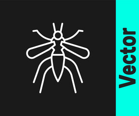 White line Mosquito icon isolated on black background. Vector.