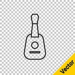 Black line Guitar icon isolated on transparent background. Acoustic guitar. String musical instrument. Vector.