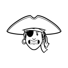 pirate Head. outline, comic, monochrome, robber.