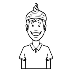 comic avatar with aluminum hat. conspiracy theorist, outline, monochrome.
