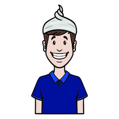 man with aluminum hat. comic, avatar, hat, helmet.