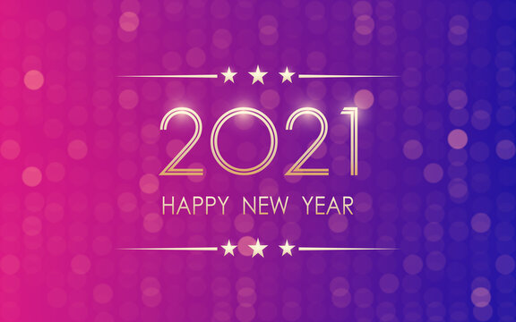 happy new year 2021 in golden font effect with blurred neon light color background
