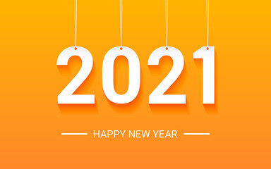 Happy new year 2021 in hanging tag on yellow color
