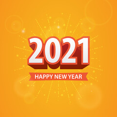 Happy new year 2021 in shining light on yellow color background