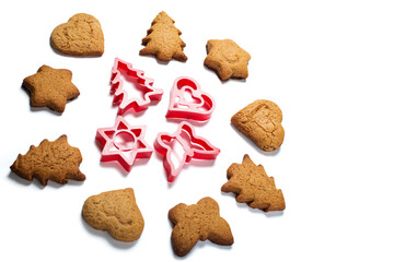 Baking gingerbread cookies. Christmas baking. Forms for gingerbread.