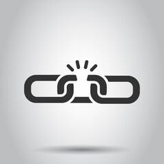 Obraz premium Chain broken icon in flat style. Network hyperlink vector illustration on white isolated background. Attach business concept.