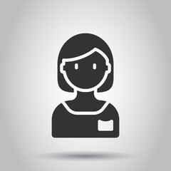 Woman face icon in flat style. People vector illustration on white background. Partnership business concept.