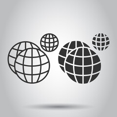 Earth planet icon in flat style. Globe geographic vector illustration on white isolated background. Global communication business concept.