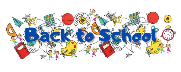 Back to school with stationary decoration on green blackboard background