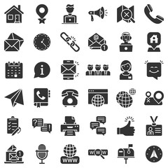 Contact us thin line icon set in flat style. Mobile communication vector illustration on white isolated background. Phone call business concept.