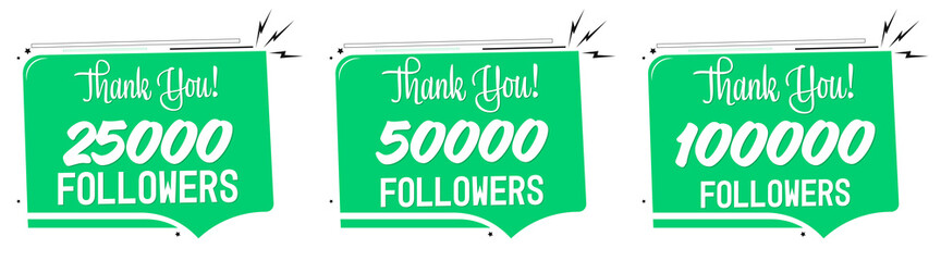 Set of Followers thank you banners design template, graphic icons for social media, vector illustration.