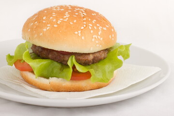 Hamburger on a white plate