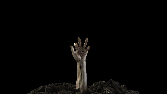 Zombie hand crawling out of the ground with alpha channel