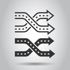 Fototapeta premium Crossroad icon in flat style. Road direction navigation vector illustration on white isolated background. Locate pin position business concept.