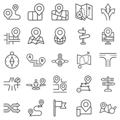 Navigation icon set in flat style. Gps direction vector illustration on white isolated background. Locate pin position business concept.