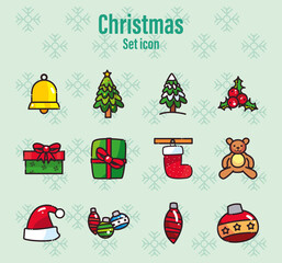 merry christmas flat style icons bundle vector design