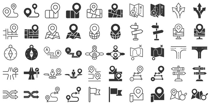 Navigation icon set in flat style. Gps direction vector illustration on white isolated background. Locate pin position business concept.