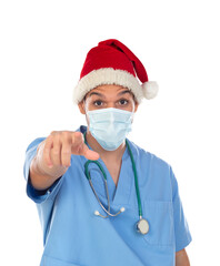 African doctor wearing a Christmas hat at coronavirus time