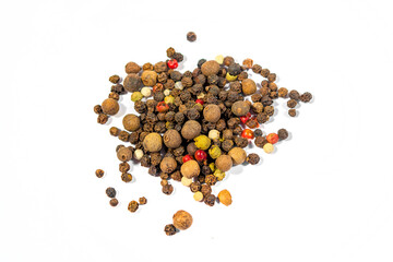 Peppercorns close up on a white background, photography for design