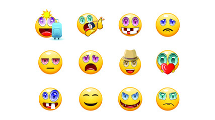 Set Abstract Collection Yellow faces Emotiocons Vector Design Style Icons Face Expression