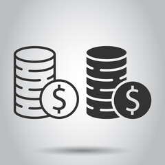Coins stack icon in flat style. Dollar coin vector illustration on white isolated background. Money stacked business concept.