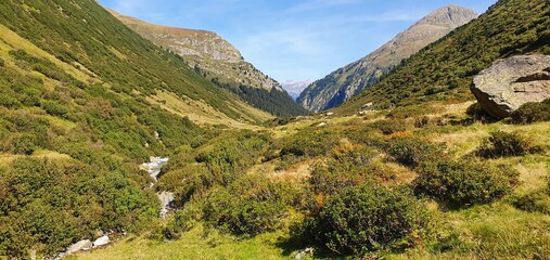 Fototapeta na wymiar bicycle mtb and trekking hiking path in the alps in europe in autumn 2020
