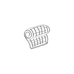 Cozy soft blanket rolled up. Hygge seasonal concept. Interior item, design element. Doodle vector illustration