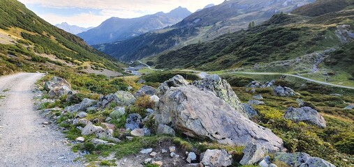 bicycle mtb and trekking hiking path in the alps in europe in autumn 2020