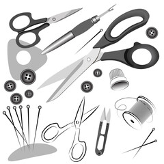 Sewing and needlework kit in black and gray color