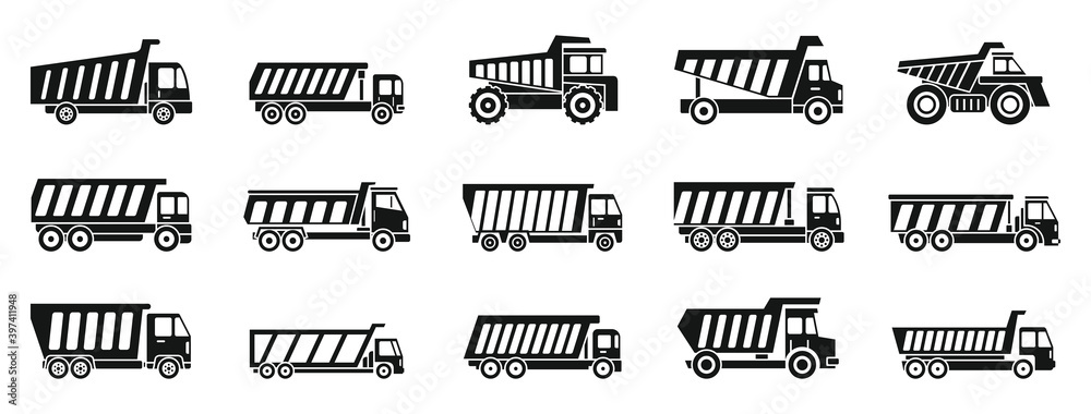 Sticker tipper truck icons set. simple set of tipper truck vector icons for web design on white background