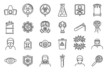 Danger biohazard icons set. Outline set of danger biohazard vector icons for web design isolated on white background