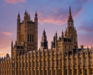 Fototapeta na wymiar London, England, the British parliament impressive building under dramatic sky
