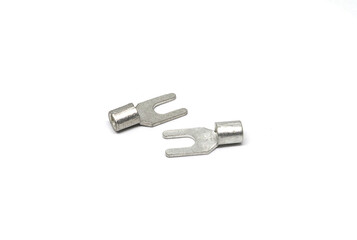 Spade terminals electrical cable connector accessories isolated on white background