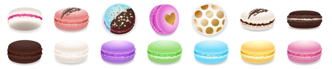 Macarons icons set. Cartoon set of macarons vector icons for web design