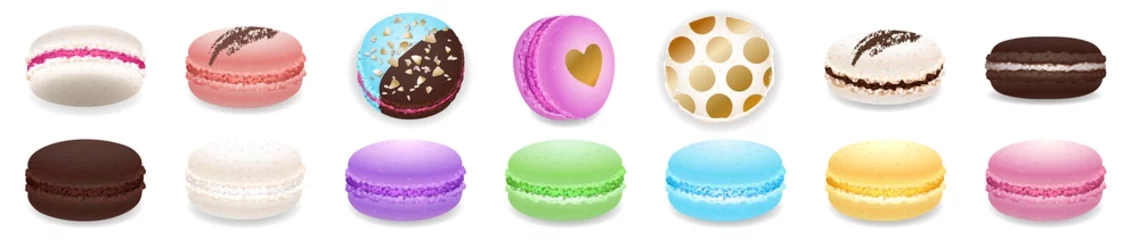 Rolgordijnen Macarons icons set. Cartoon set of macarons vector icons for web design © anatolir