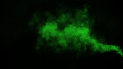 Explosion chemistry green smoke bomb on isolated background. Freezing dry fog bombs texture overlays.