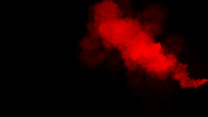 Explosion chemistry red smoke bomb on isolated background. Freezing dry fog bombs texture overlays.