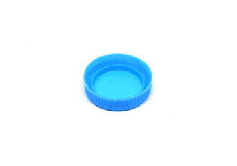 Blue Plastic bottle caps isolated a white background.