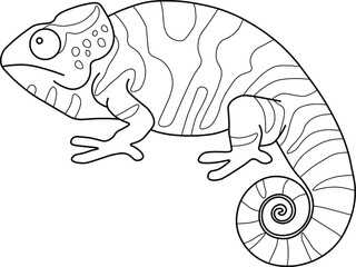 Chameleon. Linear drawing, coloring. A simple chameleon image is a template.