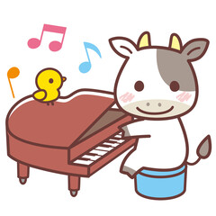 牛のイラスト＿ピアノ