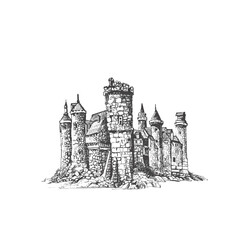 Obraz premium Royal Medieval Castle Sketch Drawing Vector 