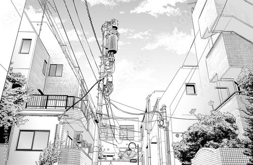 漫画風ペン画イラスト 繁華街 街並 Wall Mural Wallpaper Murals Haikeisouko 漫画風ペン画イラスト 繁華街 街並 Wall Mural Wallpaper Murals Haikeisouko