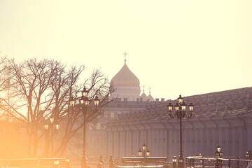 Sunset during winter day in Moscow, Russia