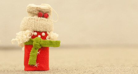 Christmas doll. New Year decoration. Empty place. Card