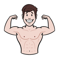 Fototapeta premium man shows muscles. bodybuilder, comic, avatar.