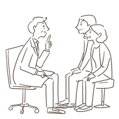 Illustration of a couple listening to a doctor