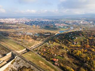 Fototapeta premium Aerial view of town of Montana, Bulgaria